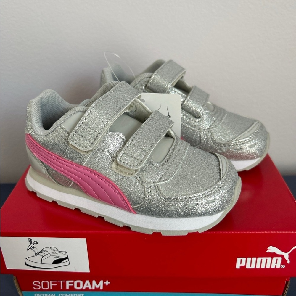 Puma Kids Glittery Silver and Pink Sneakers